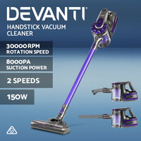 150 Cordless Handheld Stick Vacuum Cleaner 2 Speed Purple And Grey