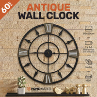 Home Master Wall Clock Antique Style Roman Numerals Metal Accents 60cm