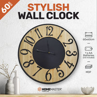 Home Master Wall Clock Wood & Metal Look Stylish Design Large Numbers 60cm