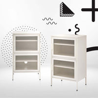 Double Mesh Door Storage Cabinet Organizer Bedroom White