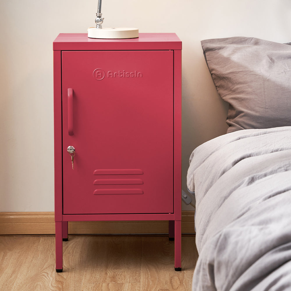 Metal Locker Storage Shelf Filing Cabinet Cupboard Bedside Table Pink