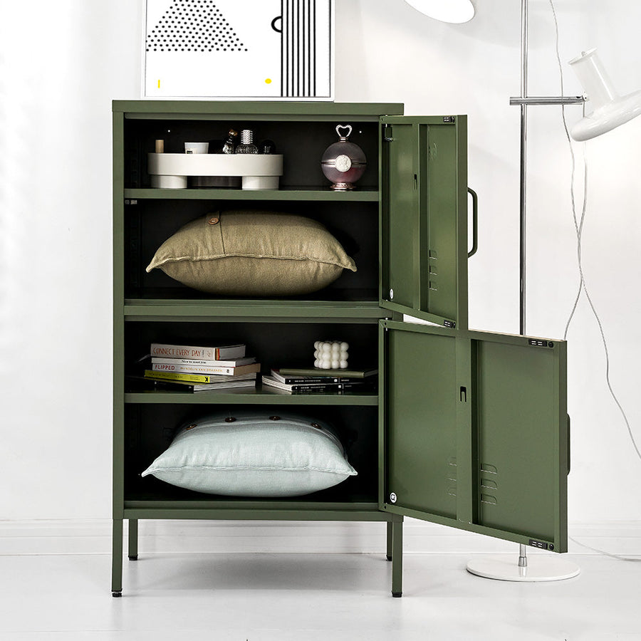 Double Storage Cabinet Shelf Organizer Bedroom Green