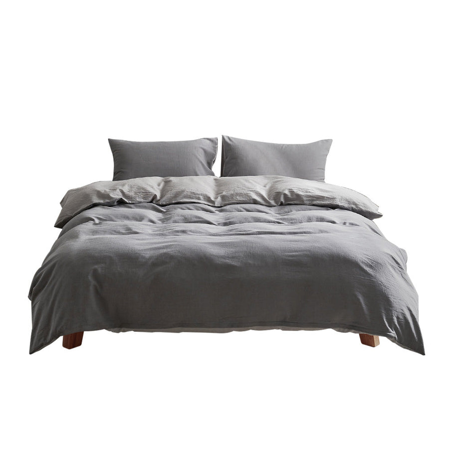 Washed Cotton Quilt Set Grey Double