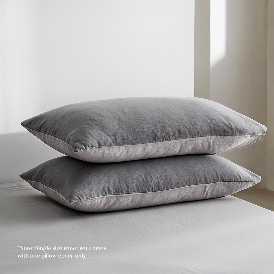 Washed Cotton Sheet Set Grey Double