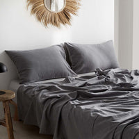 Washed Cotton Sheet Set Grey Double