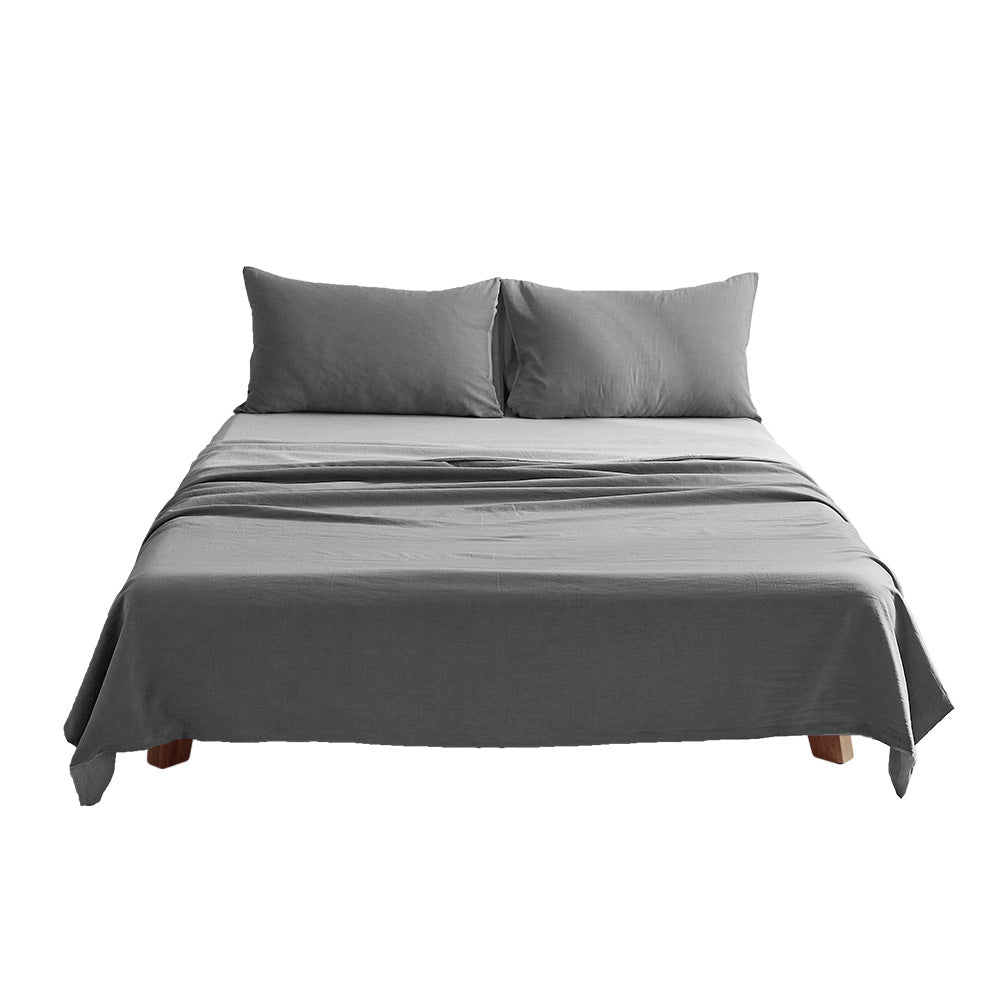 Washed Cotton Sheet Set Grey Double