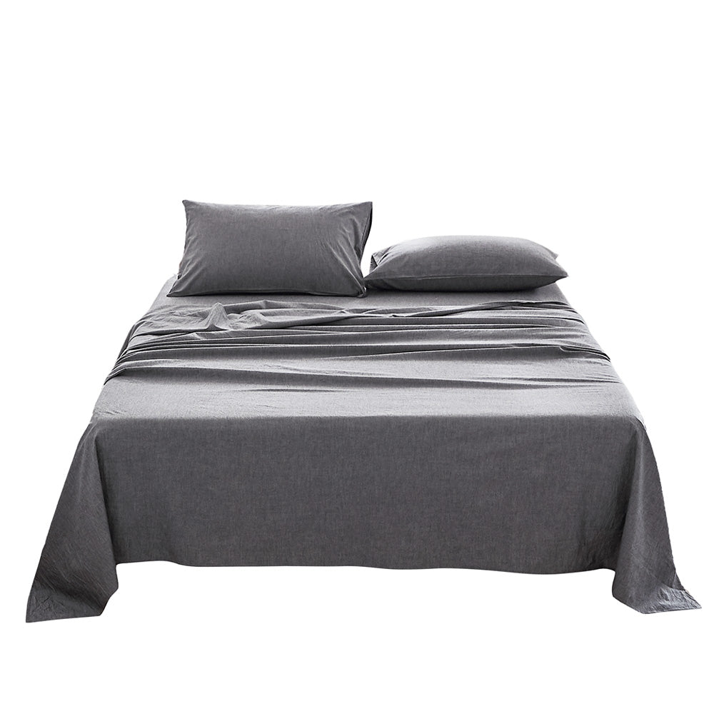 Washed Cotton Sheet Set Single Black