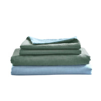 Washed Cotton Sheet Set Green Blue Single