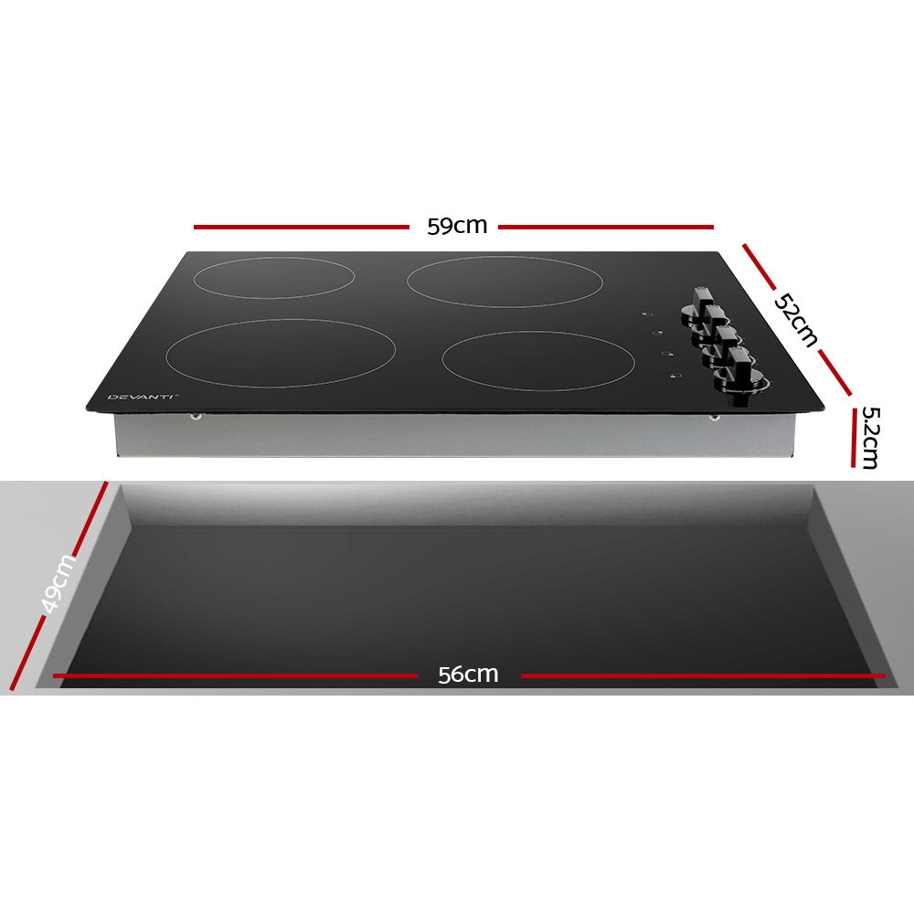 Ceramic Cooktop 60cm Electric Kitchen Burner Cooker 4 Zone Knobs Control