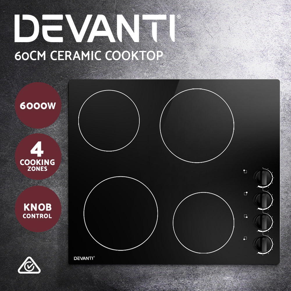 Ceramic Cooktop 60cm Electric Kitchen Burner Cooker 4 Zone Knobs Control