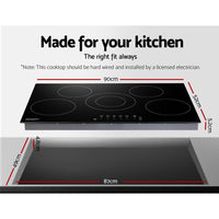 90cm Ceramic Cooktop Electric Cook Top 5 Burner Stove Hob Touch Control 6-Zones