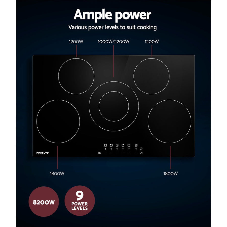 90cm Ceramic Cooktop Electric Cook Top 5 Burner Stove Hob Touch Control 6-Zones