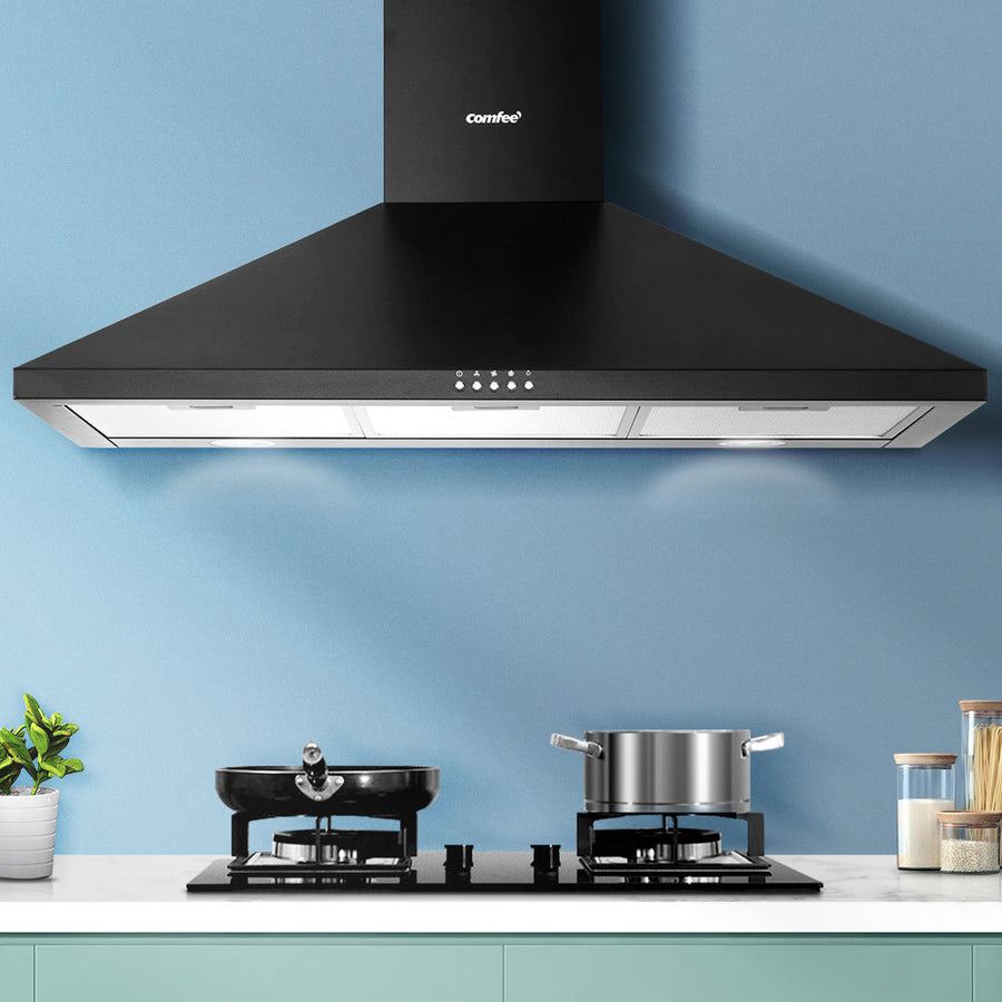 Rangehood 900mm Range Hood Home Kitchen Wall Mount Canopy 90cm Black