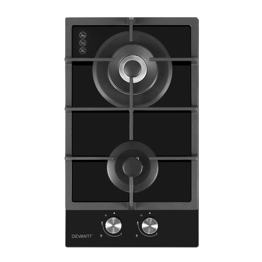 Gas Cooktop 30cm Gas Stove Cooker 2 Burner Cook Top Dials NG LPG Black