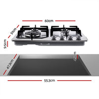 Gas Cooktop 60cm Gas Stove Cooker 4 Burner Cook Top Konbs NG LPG Steel