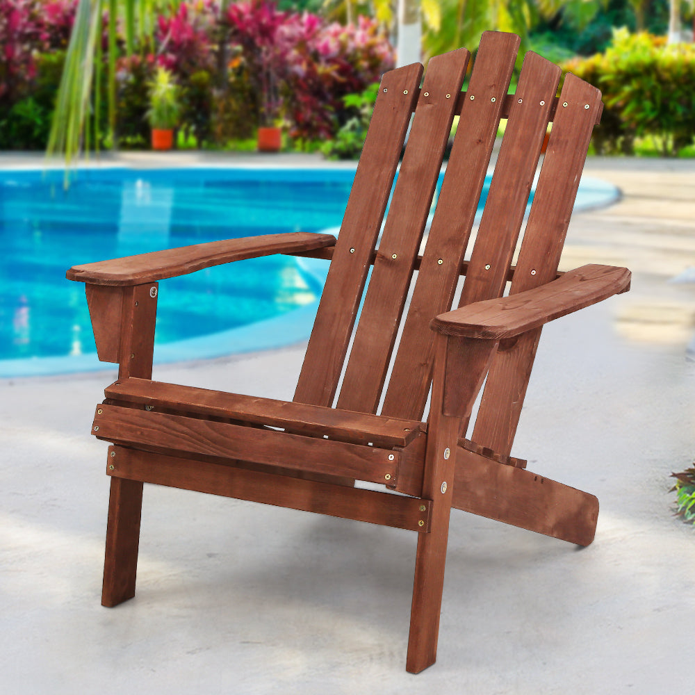 Outdoor Sun Lounge Beach Chairs Table Setting Wooden Adirondack Patio Brown Chair