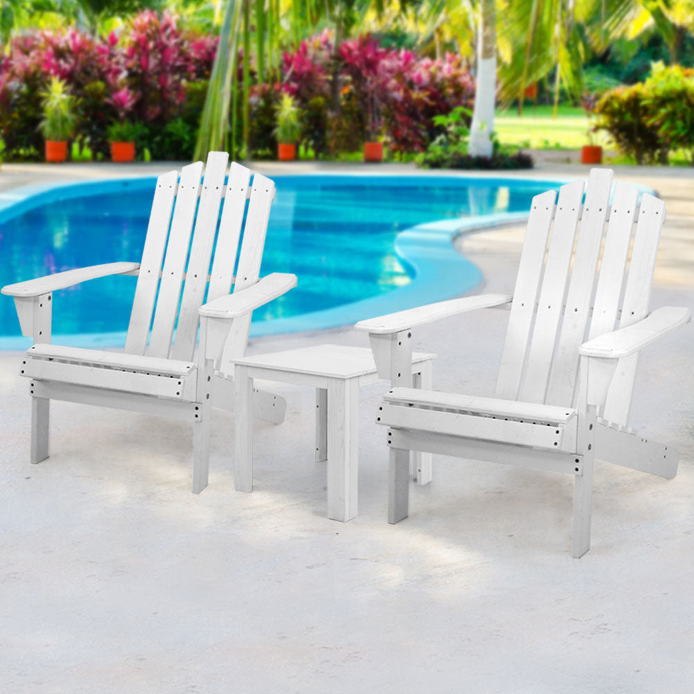 Outdoor Sun Lounge Beach Chairs Table Setting Wooden Adirondack Patio Chair White