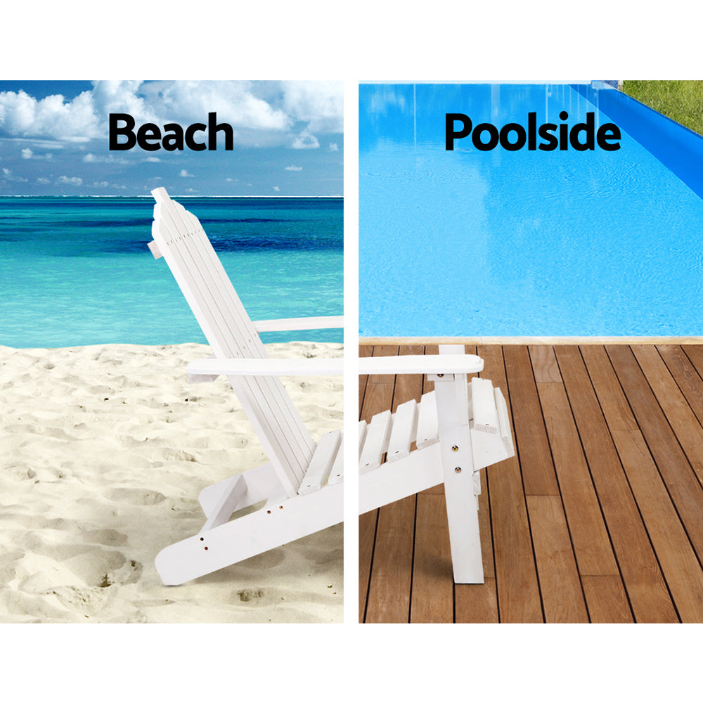 Outdoor Sun Lounge Beach Chairs Table Setting Wooden Adirondack Patio Chair White