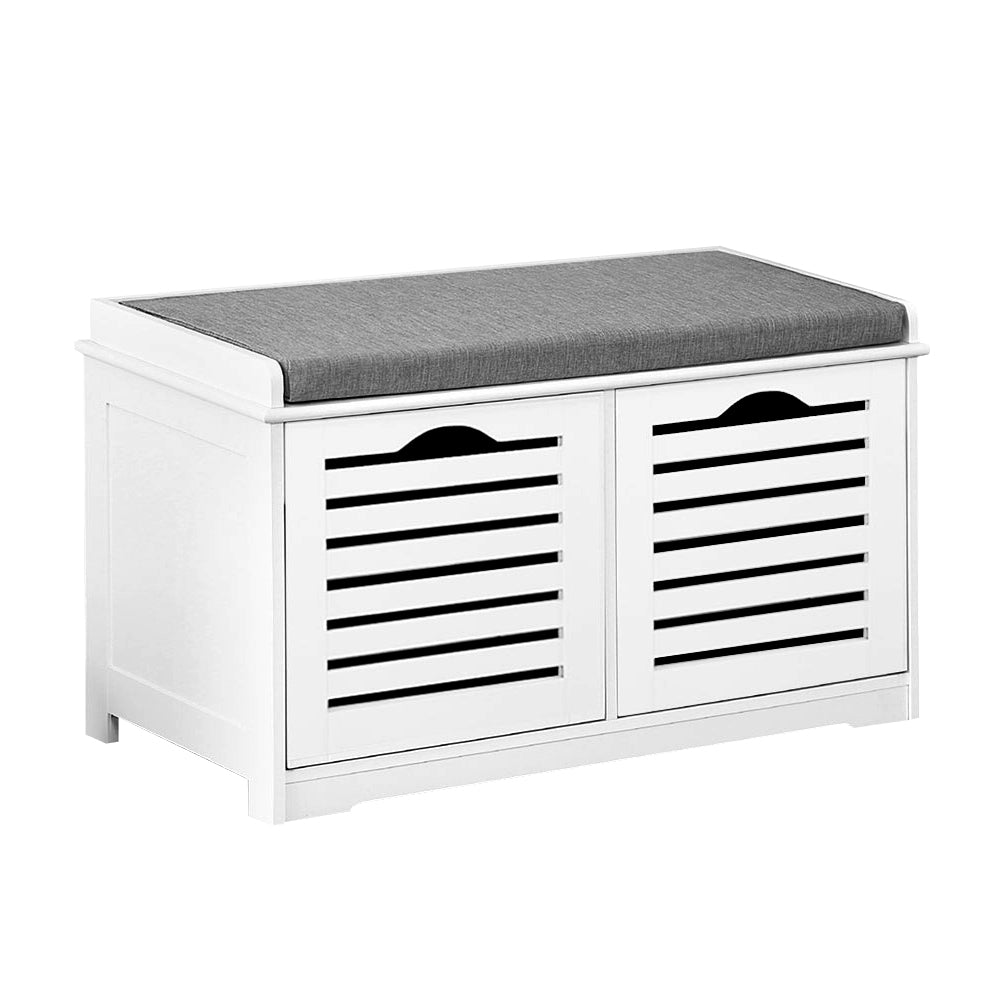 Fabric Shoe Bench with Drawers - White & Grey