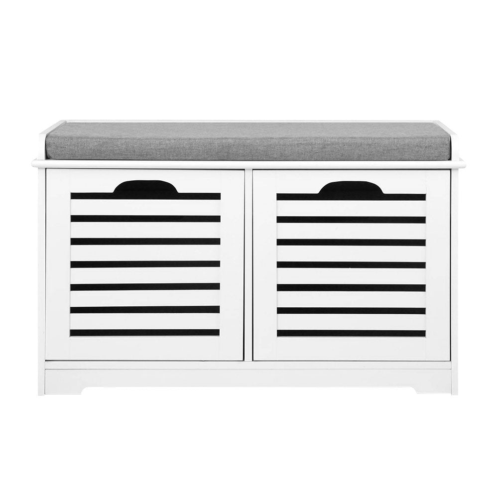 Fabric Shoe Bench with Drawers - White & Grey