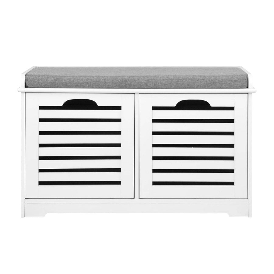 Fabric Shoe Bench with Drawers - White & Grey