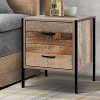 Bedside Table Drawers Nightstand Metal Oak