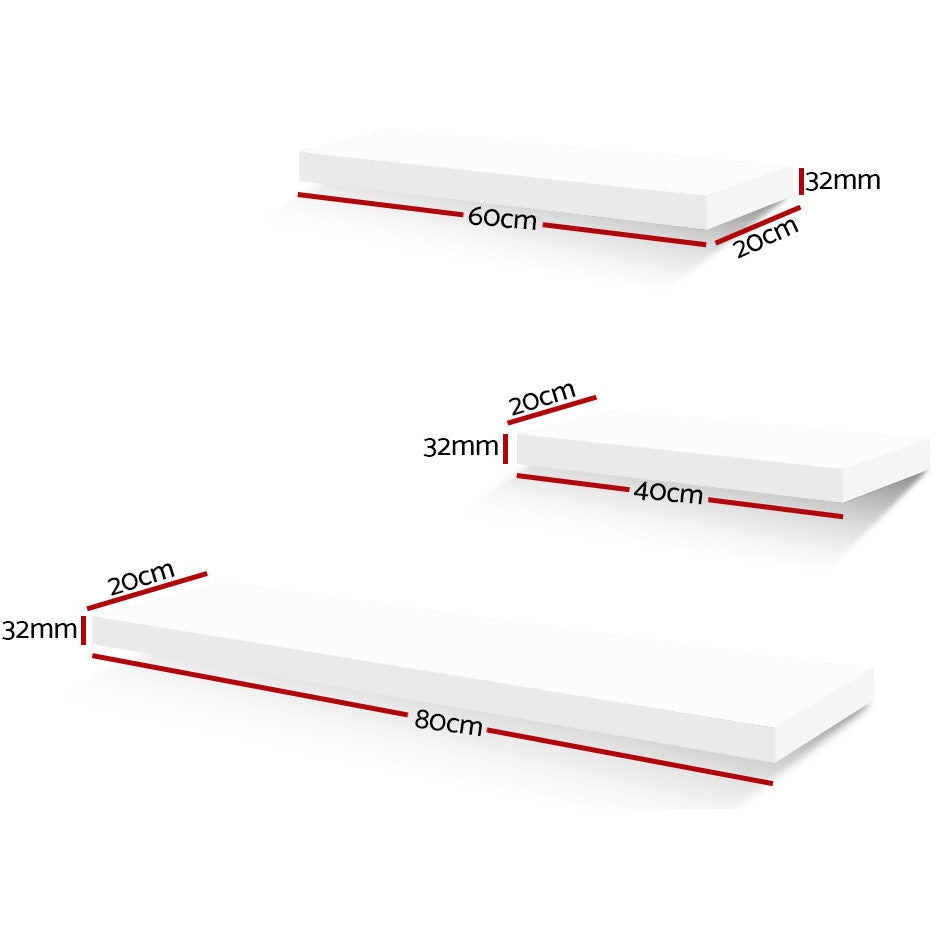 3 Piece Floating Wall Shelves - White