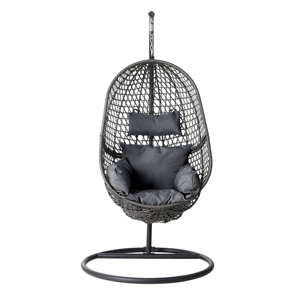 Swing Chair Egg Hammock With Stand Outdoor Furniture Wicker Seat Black