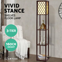 Floor Lamp LED Storage Shelf Standing Vintage Wood Light Reading Bedroom