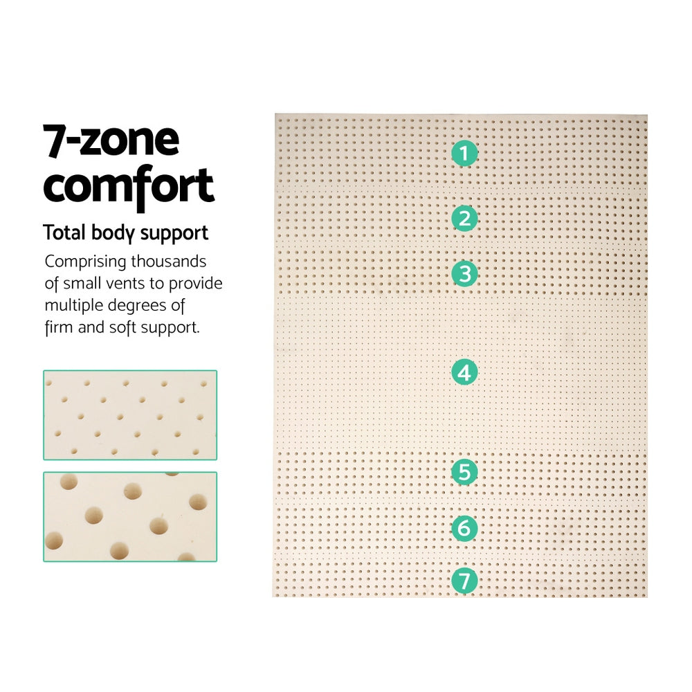 Pure Natural Latex Mattress Topper 7 Zone 5cm Double