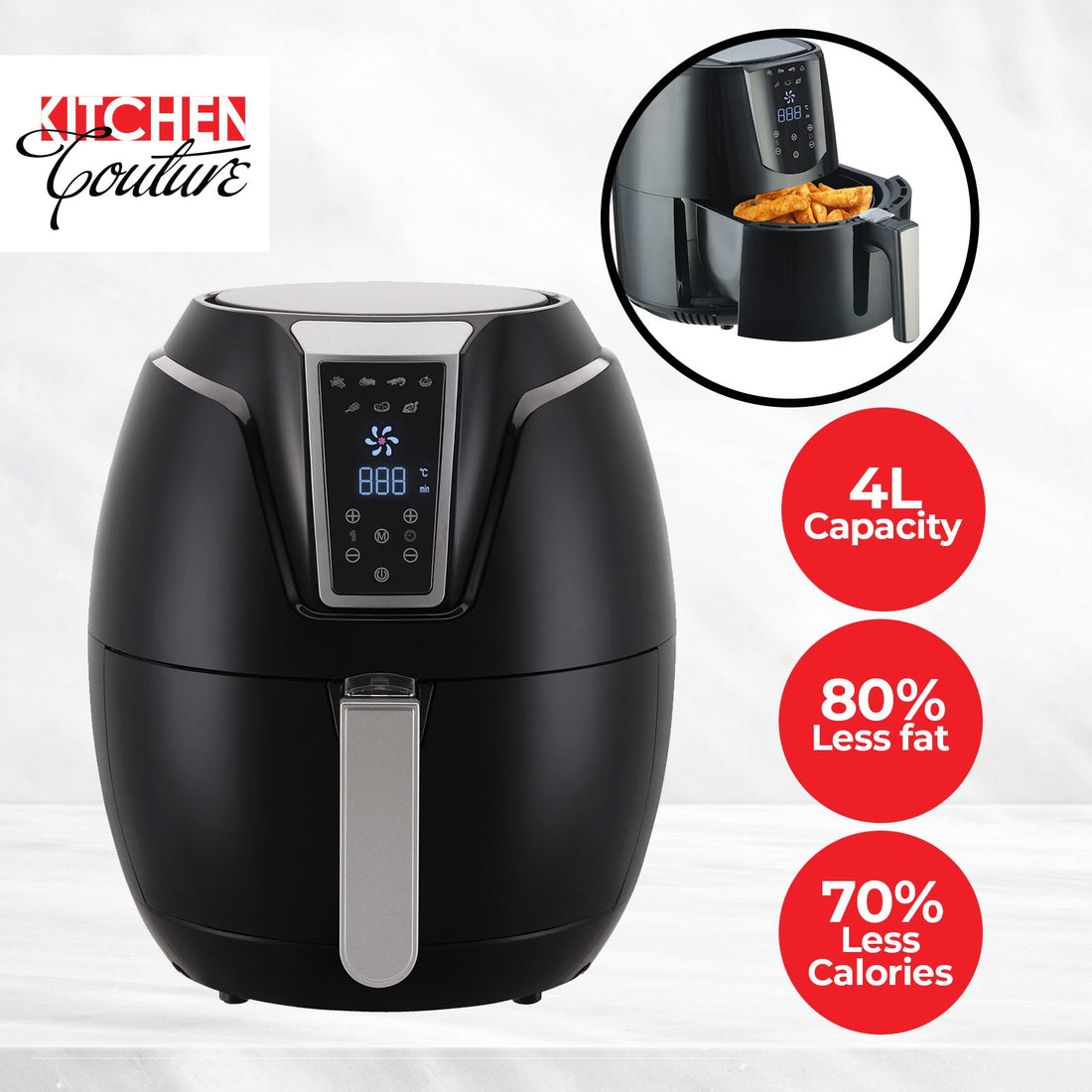 4 Litre Air Fryer Digital Display Black 1400W