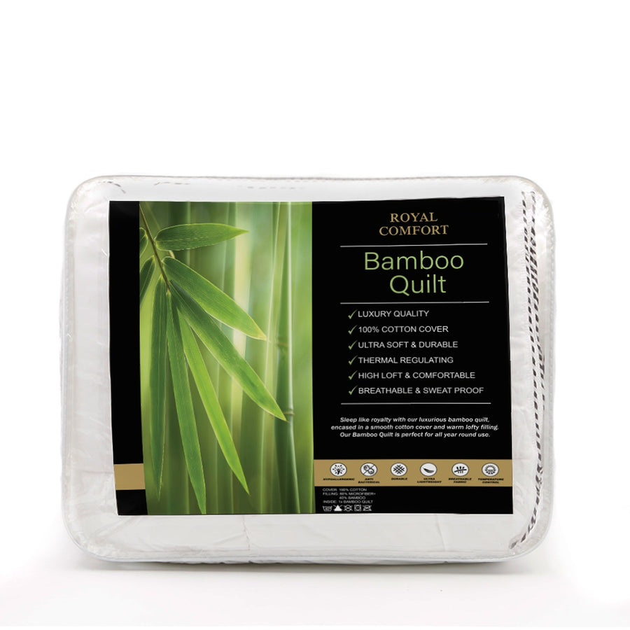 Bamboo Blend Quilt 250GSM Luxury  Duvet 100% Cotton Cover - Single - White