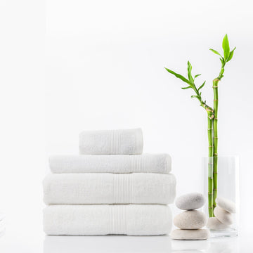 4 Piece Cotton Bamboo Towel Set 450GSM - White