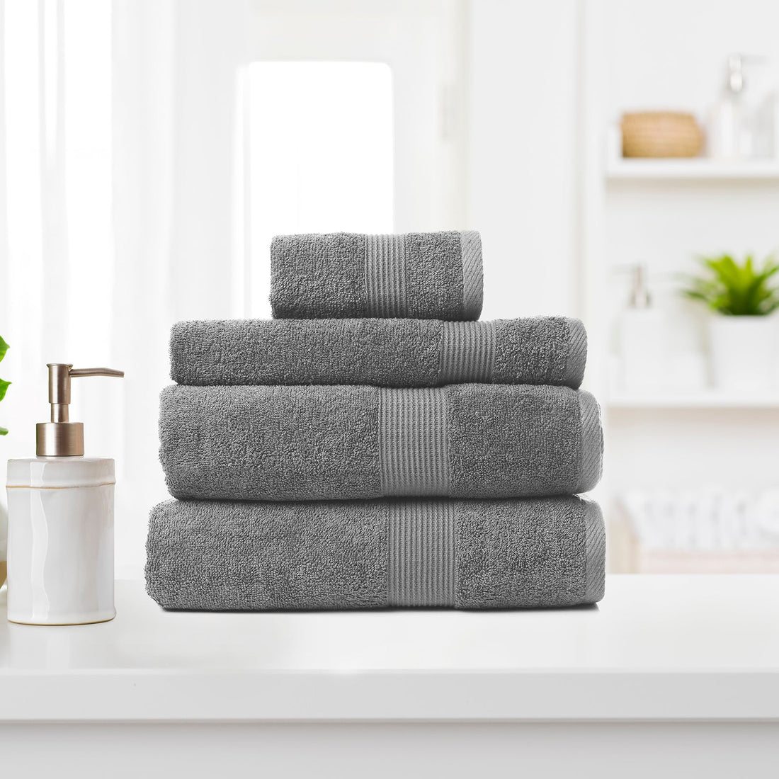 4 Piece Cotton Bamboo Towel Set 450GSM - Charcoal