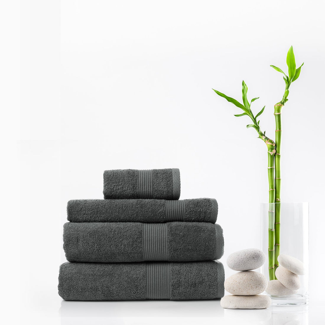 4 Piece Cotton Bamboo Towel Set 450GSM - Granite