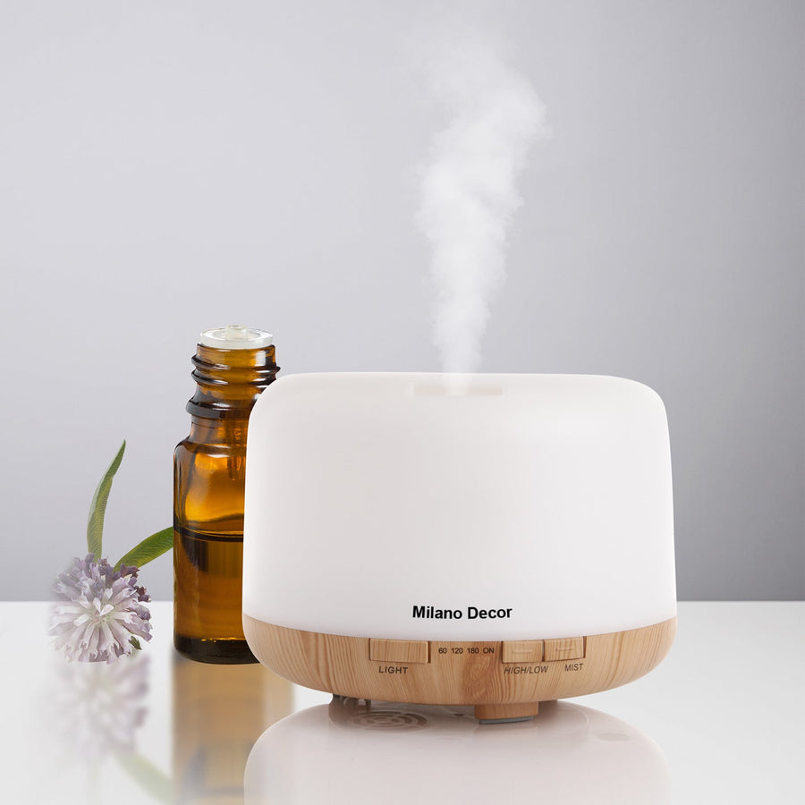 Mood Light Diffuser 500ml Ultrasonic Humidifier With 3 Pack Oils - Light Wood