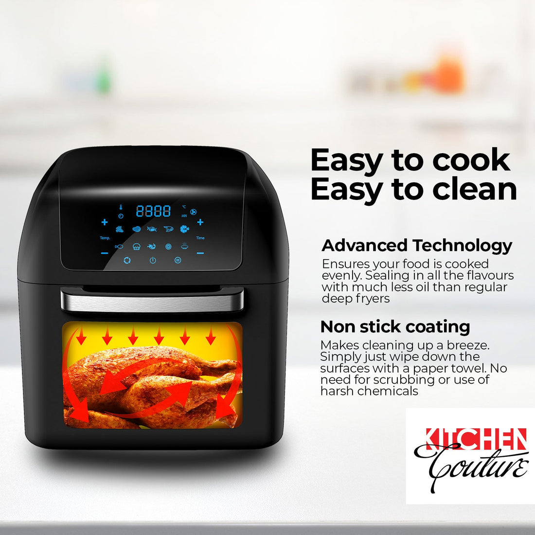 13 Litre Air Fryer 10 Presets LCD Display Black