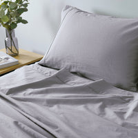 Royal Comfort Vintage Washed 100% Cotton Sheet Set Fitted Flat Pillowcases - Grey Queen