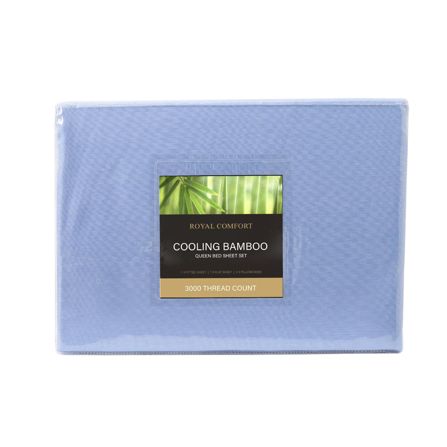 Royal Comfort 3000 Thread Count Bamboo Cooling Sheet Set - Queen - Light Blue