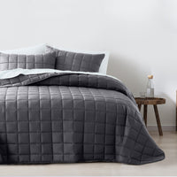 Coverlet Set Bedspread Soft Touch Easy Care Breathable 3 Piece Set - King - Charcoal