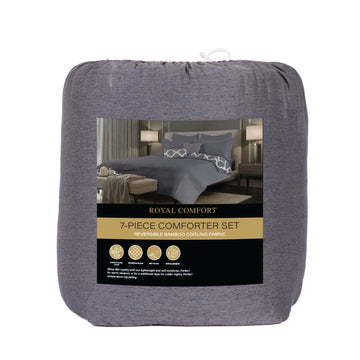 Bamboo Cooling Reversible 7 Piece Comforter Set Bedspread - Queen - Charcoal