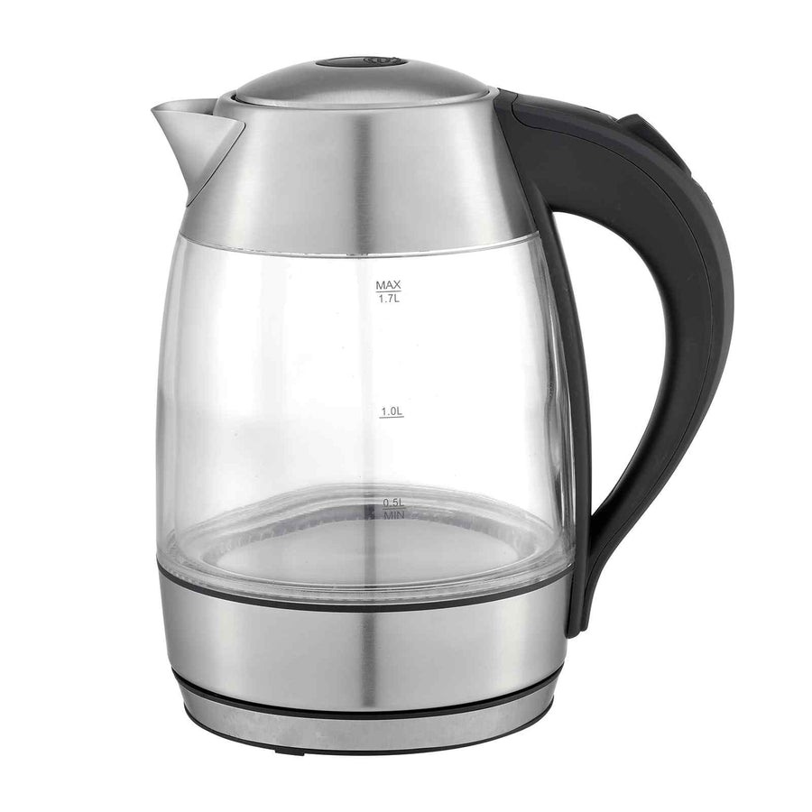 Cool Touch Slimline Stainless Steel Blue LED Glass Kettle 1.7L