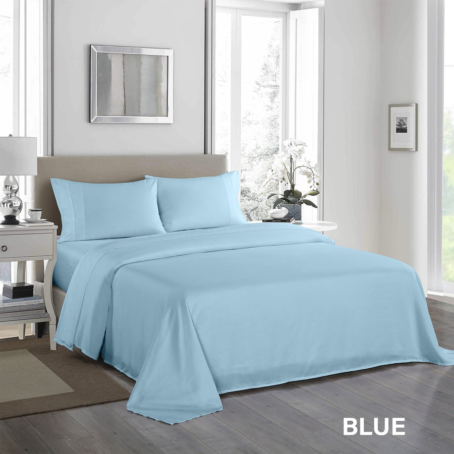 1200 Thread Count Sheet Set 4 Piece Ultra Soft Satin Weave Finish - Sky Blue King