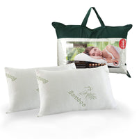 Luxury Bamboo Covered Memory Foam Pillow Twin Pack Hypoallergenic - White