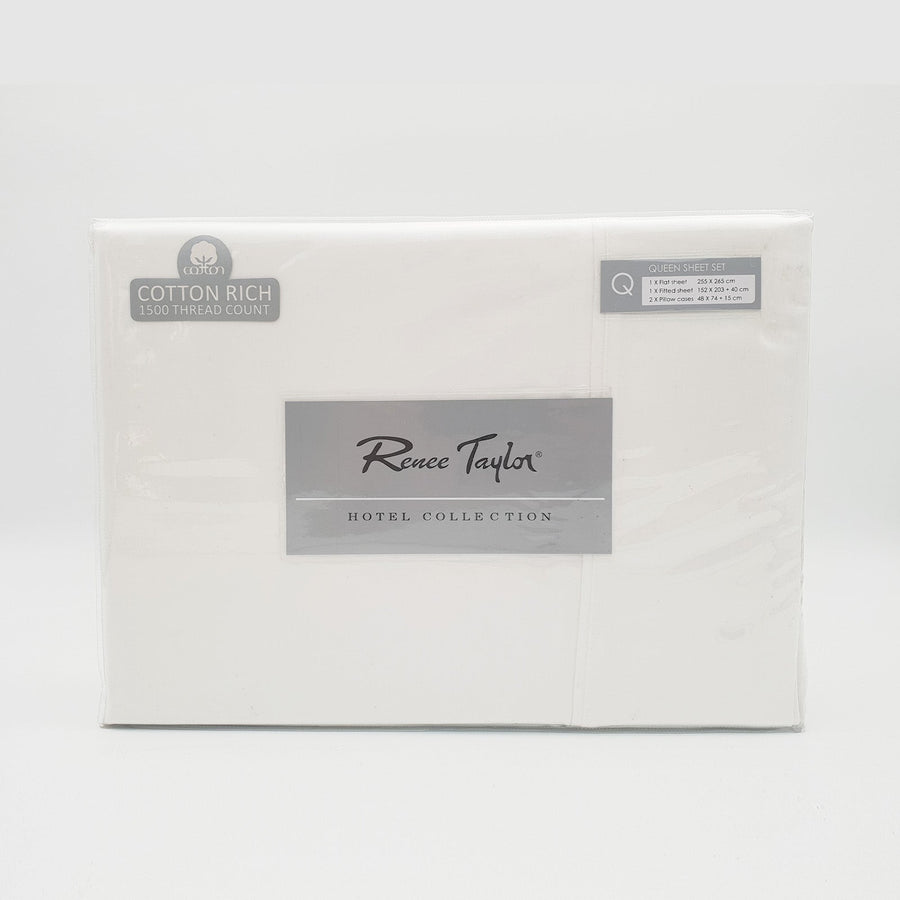 1500 Thread Count Pure Soft Cotton Blend Flat & Fitted Sheet Set White Queen