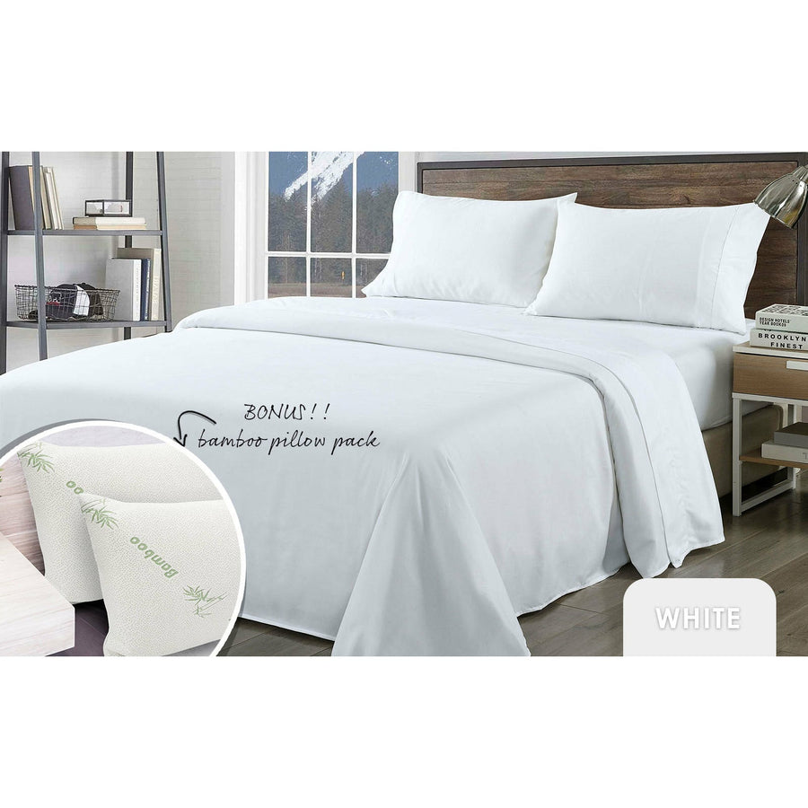 Bamboo Blend Sheet Set 1000TC and Pillows 2 Pack Ultra Soft - White King