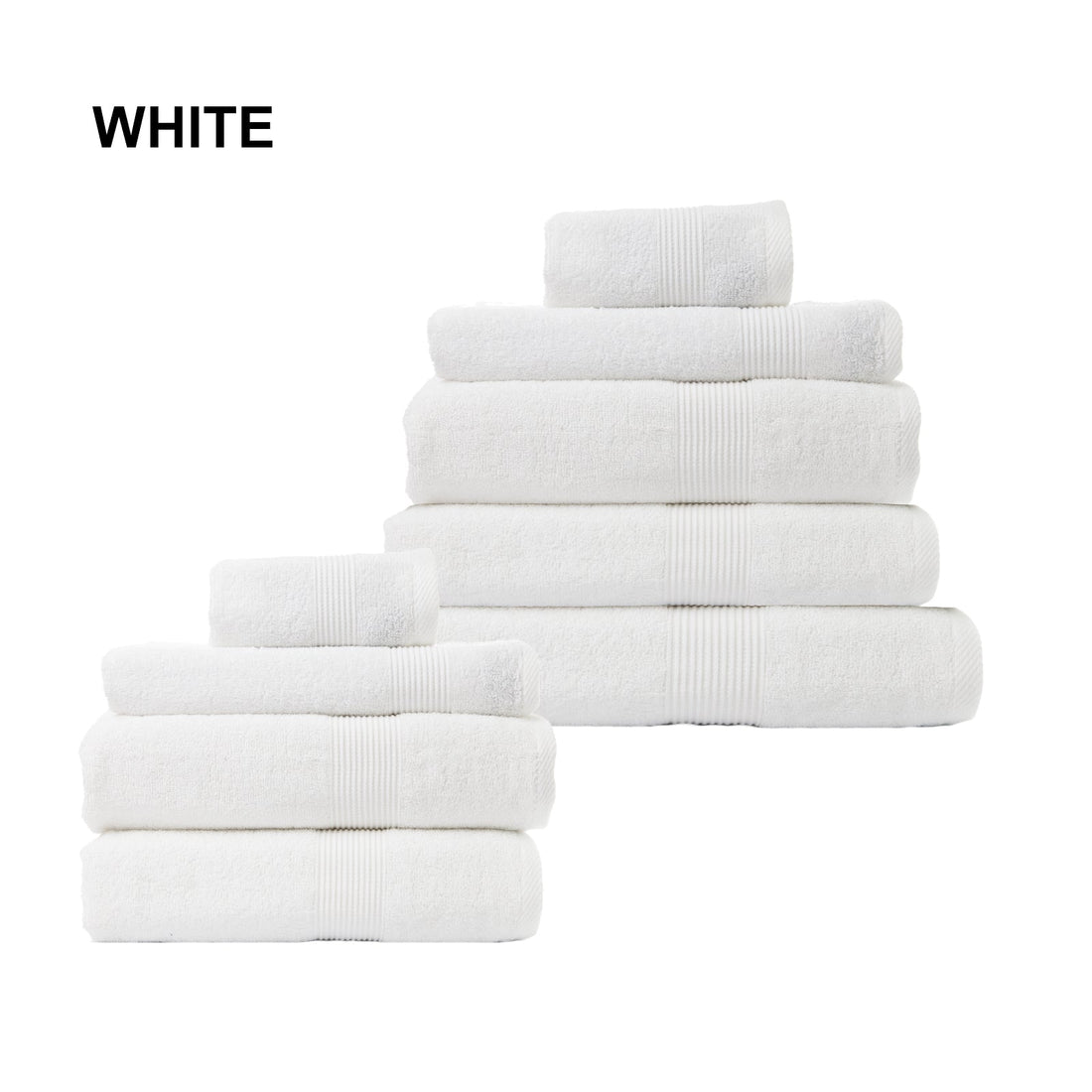 9 Piece Cotton Bamboo Towel Bundle Set 450GSM - White