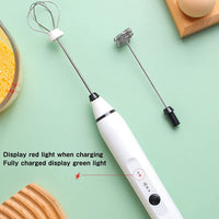 Silver Rechargeable Electric Milk Frother Handheld (3 Speeds)