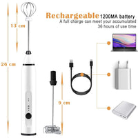 Silver Rechargeable Electric Milk Frother Handheld (3 Speeds)