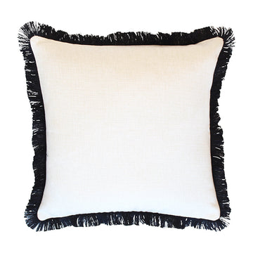 Cushion Cover-Coastal Fringe Black Solid Natural 45cm x 45cm